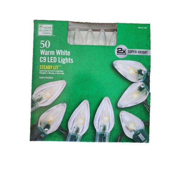 Home Accents Holiday 50 Super‎ Bright Warm White C9 LED Lights Wedding Event - Picture 1 of 3